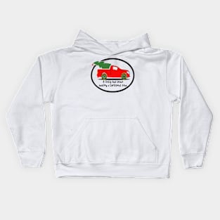 A little Red truck hauling a Christmas tree Kids Hoodie